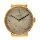 A LONGINES 9CT GOLD GENTLEMAN'S WRITSWATCH 3.1cm diam ++In apparently good working order, running