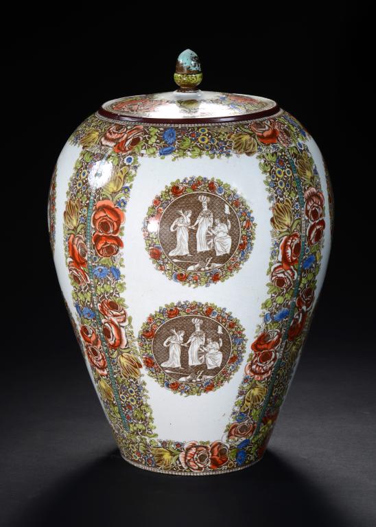 A RARE FERRYBRIDGE PEARLWARE 'PEACE OF AMIENS' JAR AND COVER, C1802 transfer printed in sepia and