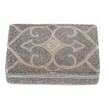 A MIDDLE EASTERN SILVER BOX, LATE 19TH C engraved with strapwork, the lid with a monogram, 12cm w,