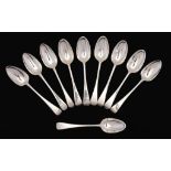 A SET OF SIX SCOTTISH GEORGE III SILVER TABLESPOONS initialled J, by James Hewitt, Edinburgh 1774