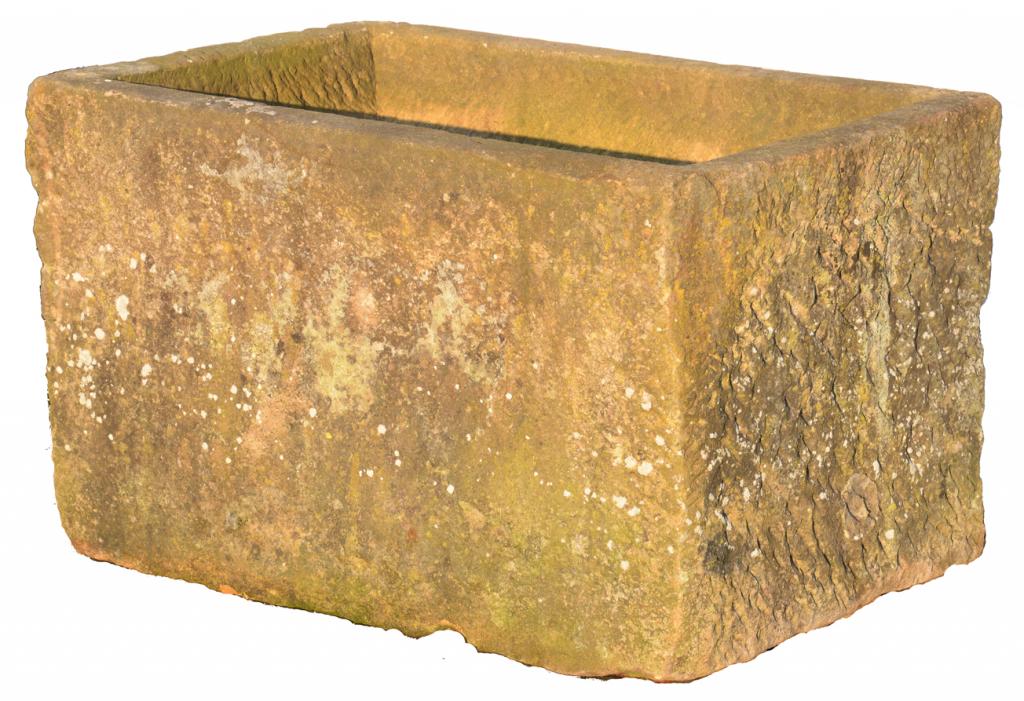 AN ENGLISH DRESSED SANDSTONE TROUGH, 19TH C 65cm h; 70 x 105cm ++Removed from the same garden as the