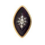 A ROSE DIAMOND SET GOLD AND PURPLE GUILLOCHE ENAMEL NAVETTE SHAPED BROOCH, EARLY 19TH C 3.6cm w, 5.