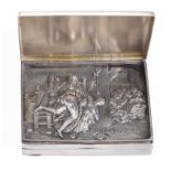 A GERMAN SILVER CIGARETTE CASE, EARLY 20TH C the interior with concealed relief scene, 8cm w,