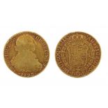 GOLD COIN. SPANISH COLONIAL, CHARLES IV EIGHT ESCUDOS, 1793 SANTIAGO MINT 26.9g ++++