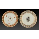 A DERBY ARMORIAL PLATE, C1795 painted with shield of arms and crest borne on a light blue medallion,