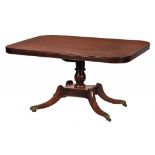 AN EARLY VICTORIAN MAHOGANY BREAKFAST TABLE, C1840 with crossbanded top on turned pillar and