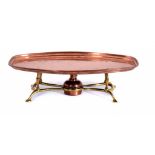 A W A S BENSON & CO BRASS AND COPPER HOT PLATE, NO 722, EARLY 20TH C with copper lamp, 47cm w,