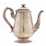 A WILLIAM IV SILVER COFFEE POT with ripple moulded knop and rims, crested, 21.5cm h, by Michael