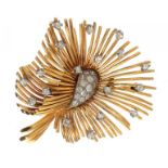 A DIAMOND FLOWER BROOCH, C1960 in gold wirework, 4.3cm, 13.8g ++In good condition