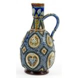 A DOULTON WARE EWER BY MARY THOMPSON, 24CM H, IMPRESSED MARKS, INCISED ARTIST'S INITIALS AND THOSE
