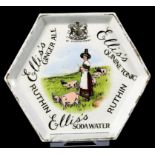 A SHELLEY OCTAGONAL 'ELLIS'S' SODA WATER ADVERTISING DISH, 13.5CM DIAM, PRINTED MARK, 20TH CENTURY