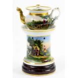 A MID 19TH CENTURY FRENCH PORCELAIN VEILLEUSE, PAINTED WITH LANDSCAPES, 23CM H