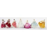 SEVEN VARIOUS ROYAL DOULTON FIGURES OF YOUNG LADIES, VARIOUS SIZES, PRINTED MARKS