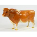 A BESWICK GUERNSEY BULL, CH. SABRINA'S SIR RICHMOND 14TH, TAN AND WHITE GLOSS, 11.5CM H, PRINTED