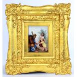 A CONTINENTAL PORCELAIN PLAQUE PAINTED WITH TWO CHILDREN GIVING ALMS TO A BEGGAR, SIGNED C.BAYLE,