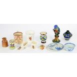 VARIOUS DECORATIVE CERAMICS, INCLUDING A BLUE AND WHITE CHINESE PORCELAIN TEA BOWL AND SAUCER, 11.