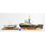 TWO SHIP MODELS, A PAINTED WOOD MODEL OF THE MAASBANK, 64CM L AND A COASTGUARD VESSEL, CASED