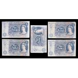 BANK OF ENGLAND BANK NOTES FIVE POUNDS, HOLLOM, MOSTLY EF (5)