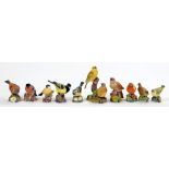 NINE ROYAL WORCESTER MODELS OF SINGLE BIRDS AND A GROUP OF YELLOW HAMMERS, 12.5CM H, BLACK PRINTED