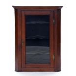 A VICTORIAN OAK CORNER CABINET, THE DARK GREEN PAINTED INTERIOR WITH SHAPED SHELVES, 83CM W