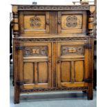 AN OLD REPRODUCTION OAK COURT CUPBOARD, 170CM W