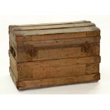 A LATE 19TH CENTURY WOOD SLATTED AND IRON BRACED CABIN TRUNK