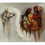 BRITISH SCHOOL 1968 - THREE FIGURES, SIGNED WILSON AND DATED, OIL ON CANVAS, 85CM X 98CM