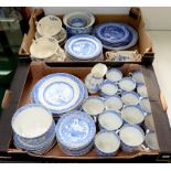 A MAILING BLUE PRINTED EARTHENWARE PUDDING SET AND MISCELLANEOUS BLUE AND WHITE POTTERY AND