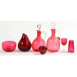 A SMALL COLLECTION OF VICTORIAN AND LATER CRANBERRY AND RUBY GLASSWARE