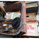 MISCELLANEOUS EFFECTS TO INCLUDE A BRASS TOASTING FORK, POKER, WOODEN TEA TRAY, PRINTED EPHEMERA,