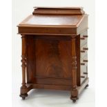 A VICTORIAN MAHOGANY DAVENPORT WITH BIRDSEYE MAPLE INTERIOR, 90CM X 62CM