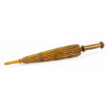 A VICTORIAN NOVELTY TREEN NEEDLE CASE CARVED AS A PARASOL, 11.5CM