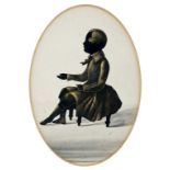 ENGLISH PROFILIST - SILHOUETTES OF A YOUNG BOY AND GIRL, GILT HIGHLIGHTS, MOUNTED OVAL, 17.5CM X