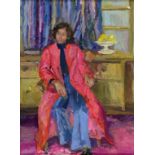 V. PRITCHARD - STUDY OF A YOUNG GIRL, GOUACHE, 13C M X 8.5CM, MODERN BRITISH SCHOOL - THE PINK ROBE,