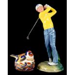 GOLF. A ROYAL DOULTON BONE CHINA FIGURE OF TEEING OFF, 21.5CM H, PRINTED MARK, C1990 AND A ROYAL