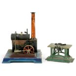 A BING SPIRIT FIRED TINPLATE STEAM PLANT OF BOILER AND HORIZONTAL ENGINE ON SQUARE BLUE BASE WITH