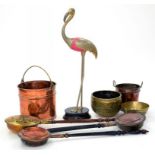 THREE COPPER OR PIERCED BRASS WARMING PANS, EACH WITH TURNED WOOD HANDLE, A COPPER COAL BUCKET,