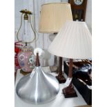 A 1970S BRUSHED ALUMINIUM HANGING LIGHT OF ONION FORM, 36CM H