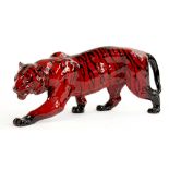 A ROYAL DOULTON FLAMBE TIGER, 35CM L, PRINTED MARK