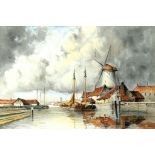 LOUIS VAN STAATEN - AT PAPENDRECHT ON THE MAAS, SIGNED, WATERCOLOUR, 40CM X 60CM