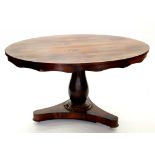 A VICTORIAN ROSEWOOD LOO TABLE, THE OVAL TOP 107CM X 138CM, PEDESTAL ASSOCIATED