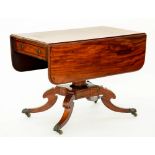 A VICTORIAN INLAID MAHOGANY PEMBROKE TABLE ON BRASS CASTORS, 100CM