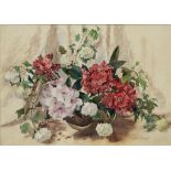 •†PHYLLIS IRENE HIBBERT (1903-1991) RHODODENDRONS AND GUELDER ROSES signed, watercolour, 55 x 76.5cm