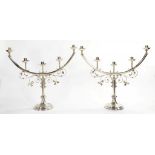 A PAIR OF GOTHIC STYLE EPNS CANDELABRA , 50CM H, ONE REPAIRED