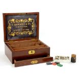 A VICTORIAN MAHOGANY ARTIST'S PAINT BOX WITH GILT TOOLED LEATHER TRADE LABEL OF G ROWNEY & CO, 52