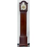 A REPRODUCTION DARK STAINED WOOD LONGCASE CLOCK, 185CM H