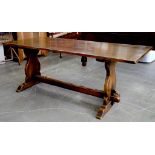 AN OAK REFECTORY TABLE WITH BOARDED TOP, 182CM X 83CM