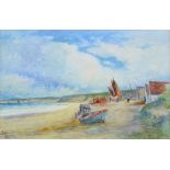 E LANCASTER - FILEY, WATERCOLOUR, SIGNED, CONTINENTAL SCHOOL - COASTAL SCENE, MONOGRAMED AND