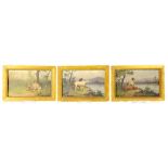 ENGLISH SCHOOL, EARLY 20TH C, LANDSCAPES OF DOGS, A SET OF THREE, OIL ON PANEL, ? X 17.5CM