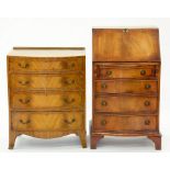 A MAHOGANY SERPENTINE BUREAU AND A BOW FRONTED CHEST OF DRAWERS